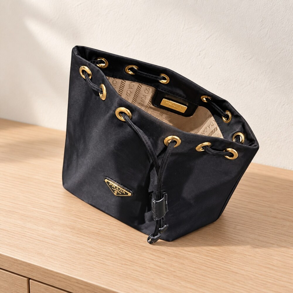 Prada Black Drawstring Makeup Bag | Metallic Accents - Picture 2 of 6